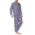 thumbnail image 2 of Salouo Skull blue leaf Print Button-Front Long Sleeve Pajama Set for Men, Soft 2Pjs Men's Long Sleeve Sleepwear-X-Large, 2 of 7