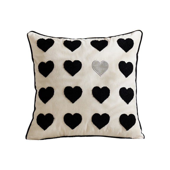 Black Valentine's Day Heart Shaped Embroidered Pillowcase Suitable for Sofas Living Rooms Bedrooms Offices Car Seats Home Decor Holiday Decorations 17.71x17.71 Inches