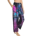 thumbnail image 6 of Salouo Neon Night Cityscape Print Women's Pajama Pants Casual Loose Sweatpants PJs Flowy Pants Drawstring Palazzo for Women Wide Leg Pants Lounge Pajama -Large, 6 of 8