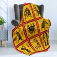 thumbnail image 4 of Orange Soft Flannel Fleece Throw Blanket, Patterns Aboriginal Native Culture Arrangement, Cozy Plush for Indoor and Outdoor Use, 70" x 90", Coral Black Yellow, by Ambesonne, 4 of 5