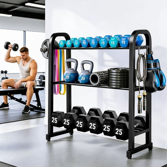Dumbbell Rack,POPO 3 Tier Weight Rack for Dumbbell with Hooks,450 lb Max Load