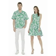 Couple Matching Hawaiian Luau Cruise Outfit Shirt Vintage Fit and Flare Dress Hibiscus