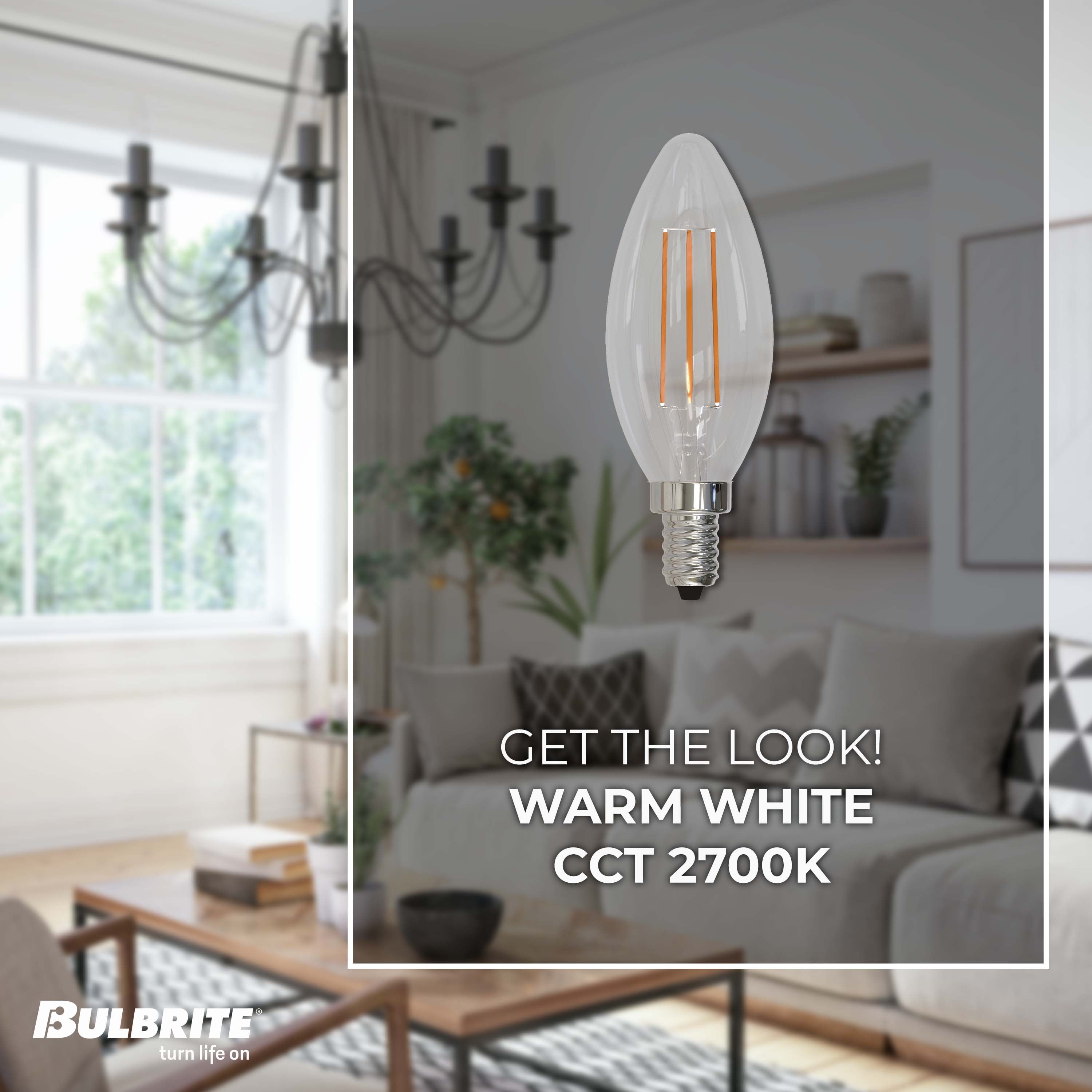 Bulbrite Pack of (4) 5 Watt Dimmable Clear Filament B11 Candelabra (E12) LED Bulb - 500 Lumens, 2700K, and 80 CRI