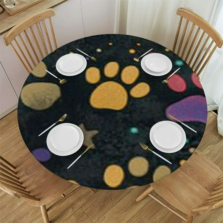 

Patifu Paw Prints Stars Circles Round Tablecloth 100% Polyester Fiber Stain-Resistant Indoor Outdoor Tablecloth for Restaurants Weddings Parties Picnic Camping Kitchen Dining 31 -35