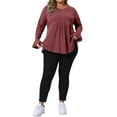 thumbnail image 2 of Agnes Orinda Women's Plus Size Tops Ruffle Sleeve Curved Hem Pleat Peplum V Neck Casual Tunic Blouses 2X Burgundy, 2 of 5