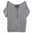thumbnail image 4 of hlysgo Women Cold Shoulder Tops Short Sleeve Scoop Neck Tee Summer Casual Loose Fitting Solid Color Tunic Shirt Gray,L, 4 of 6