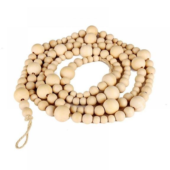 7ft Wooden Beaded Garland Farmhouse Home Decor Rustic Country Natural Holiday Christmas Tree Garland Boho Decorations Wall Hanging Prayer Beads 2 piece