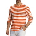 thumbnail image 2 of Ceisia Men's Spring Summer Casual Regular Fit Crew Neck Three-Quarter Sleeve T-Shirt Multi-Color Striped Cotton-Like Jersey Stretch Fabric Orange L Gifts, 2 of 6
