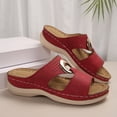 thumbnail image 6 of KIJBLAE Women's Stitched Metal Buckle Wedge Flip Flops, Fashion Comfort Open Toe Casual Beach Summer Vacation Slippers Red 38, 6 of 9