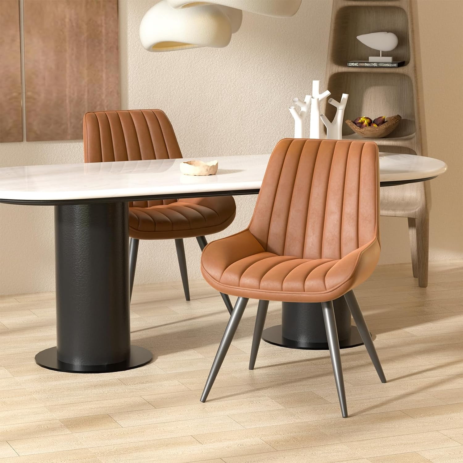 Hawsaiy Modern Upholstered Dining Chairs Set of 4, Comfy Kitchen Side Chairs with Thick Cushions & Metal Legs, Brown