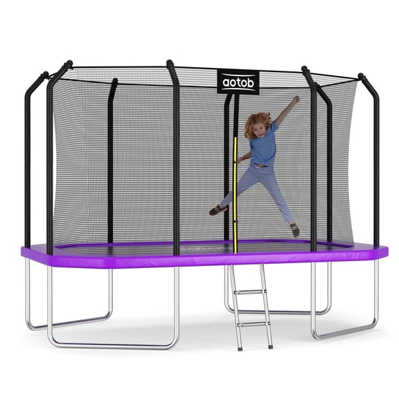 AOTOB 14×8FT Large Rectangular Trampoline with Enclosure Net & Ladder for Kids Adults, 440LBS Heavy Duty Outdoor Recreational Trampoline, Perfect Birthday Party Gift | Purple