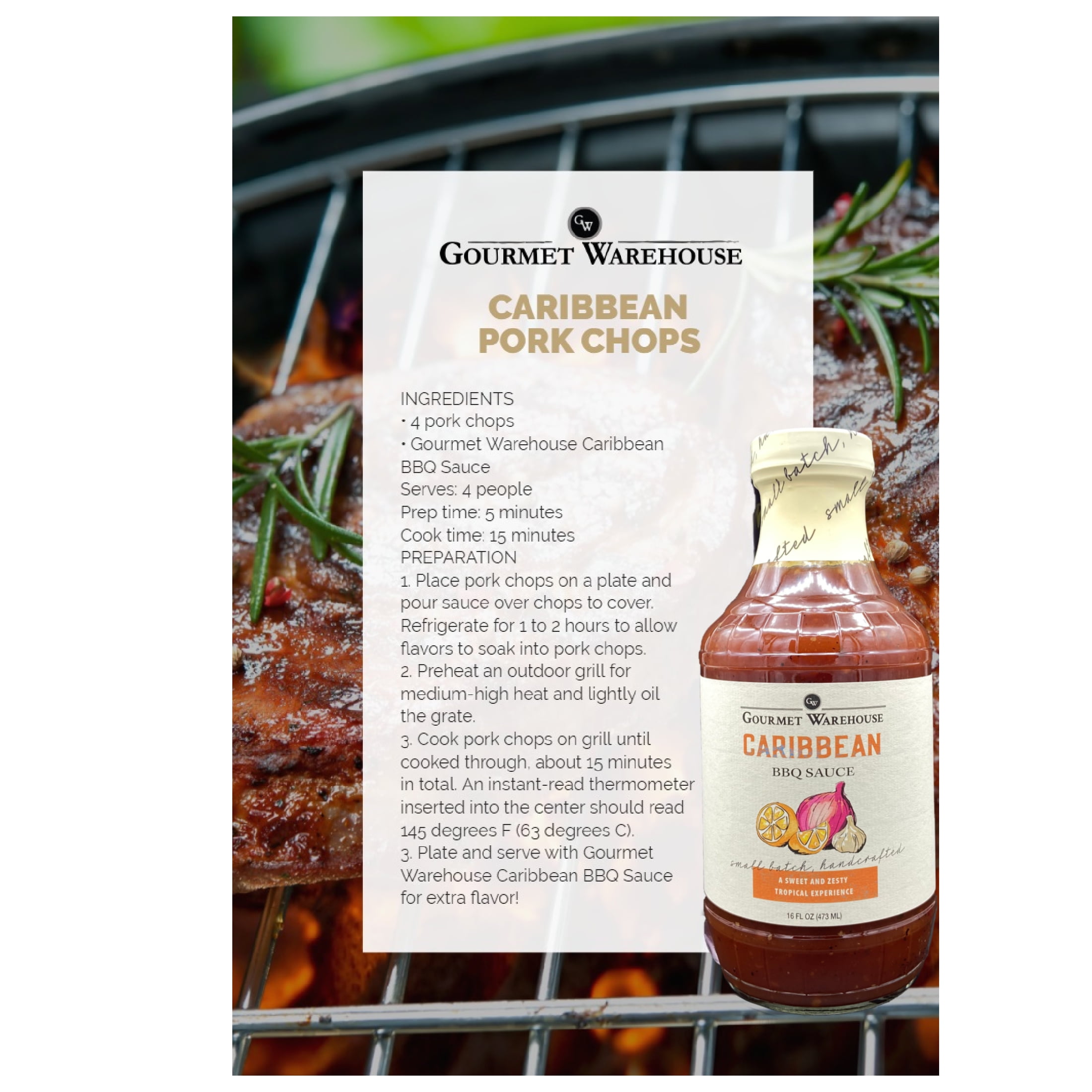 (3 pack) Gourmet Warehouse Caribbean BBQ Sauce, 16 oz – Gluten-Free All Natural Tropical BBQ Glaze