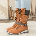 thumbnail image 6 of Dakaela Womens Combat Boots Mid Calf Winter Snow Boot with Side Zipper Lace up Lug Sole Low Wedge Motorcycle Outdoor Casual Shoes, 6 of 9