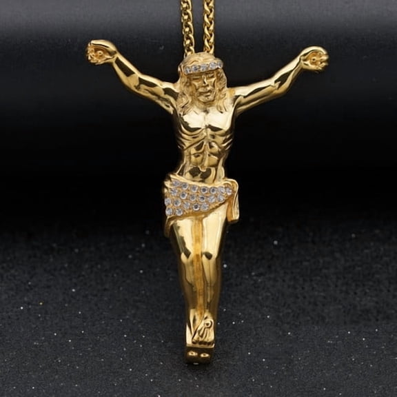 New Religious Jesus Cross Necklace for Men Fashion 14K Yellow Gold  Cross Pendent with rhinestone Jewelry Gifts for Men Pendant