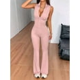 thumbnail image 3 of Women 2 Piece Front Zipper Yoga Wide-Leg Pants Crop Tops Casual Y2K Outfits Matching Tracksuit Set Light Pink XL, 3 of 7