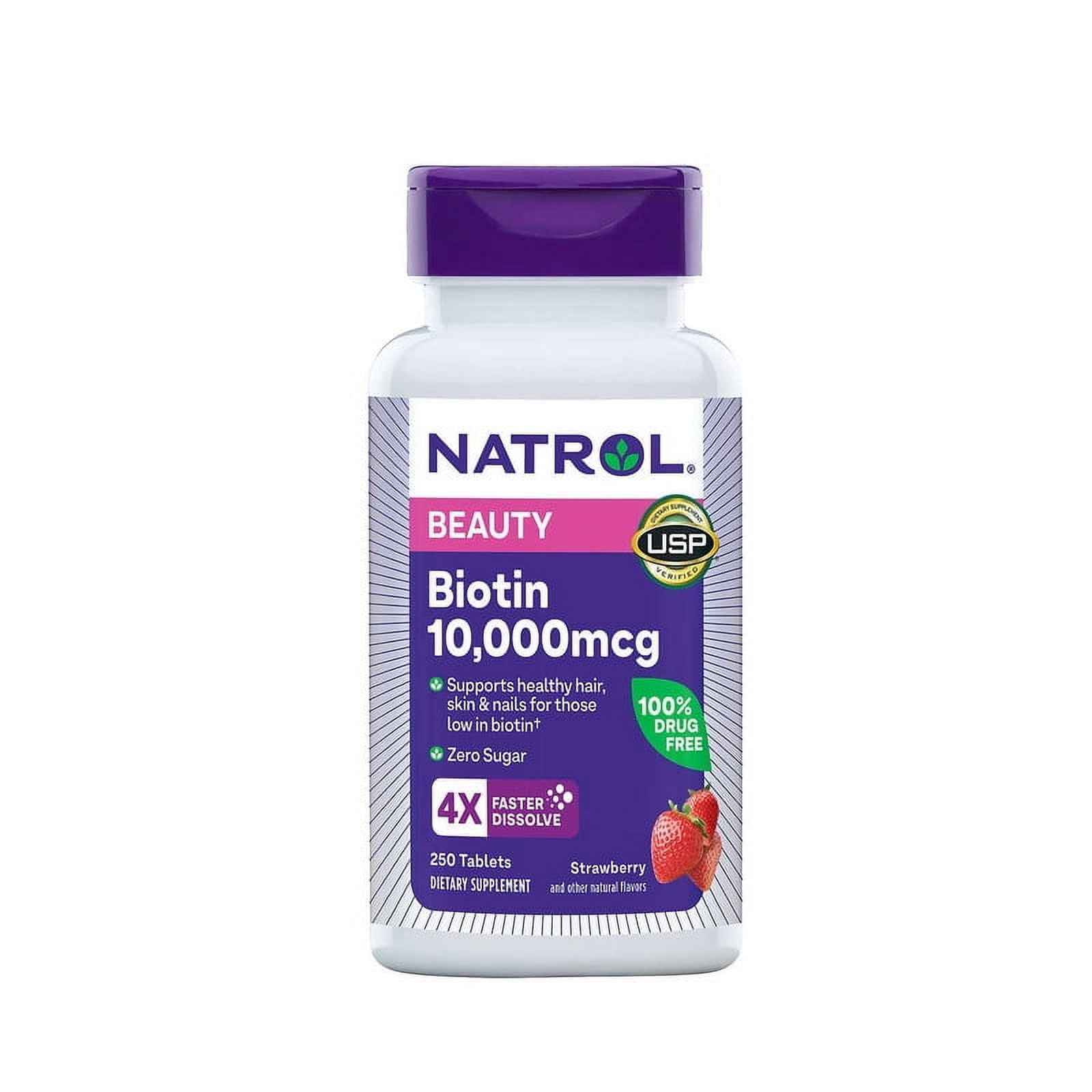 Natrol BEAUTY Biotin 10,000 mcg Strawberry Flavor - 250 Fast Dissolve  Tablets