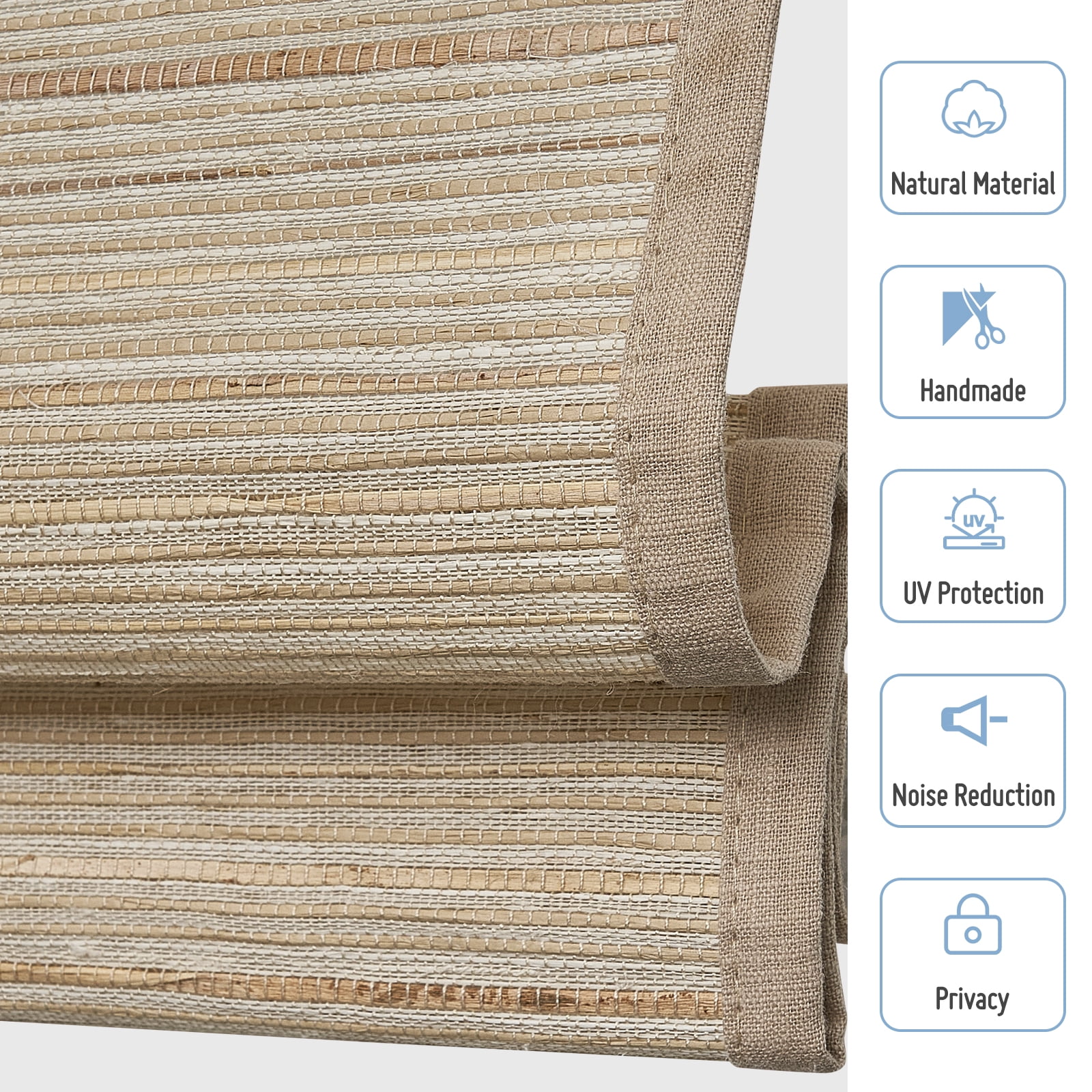 Keego No Drill Motorized Roman Shades Blackout Natural Fabric Rechargeable Electric Window Blinds Remote Control Room Darkening Window Treatment - Almond (Block 60%-90% Light) - 27"W x 64"H