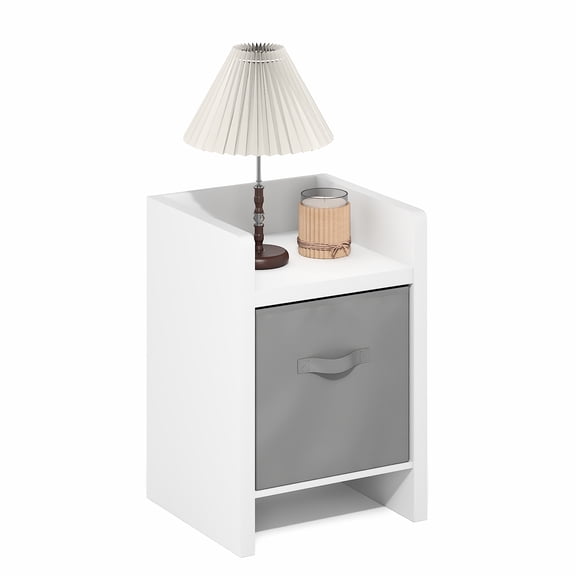 Furinno VIOLA Night Stand, Nightstand, Thick Frame End Table with Storage Bin, Side Table, End Table, for Living Room, Bedroom, White/Light Grey