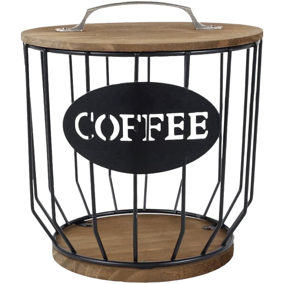 AEVXKHI K Cup Holder Coffee Pod Holder Large Capacity Black Wire Coffee Pod Storage Organizer with Wooden Base Coffee Bar Accessories for Counter