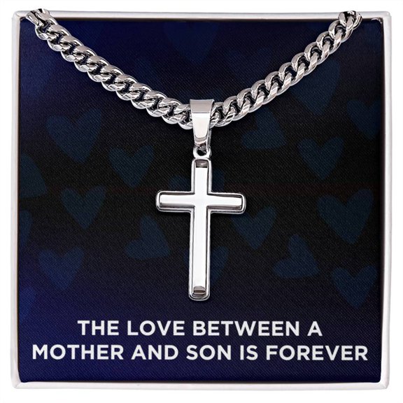 Son Necklace from Mom Son Christmas Gifts from Mom Son Birthday Gifts The Love Between a Mother and Son is Forever Son Cross Necklace on Cuban Chain