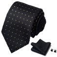 thumbnail image 2 of Corbata a cuadros para hombre, corbata de seda y gemelos de bolsillo, conjunto de boda y negocios (negro) brillar Electrónica, 2 of 2