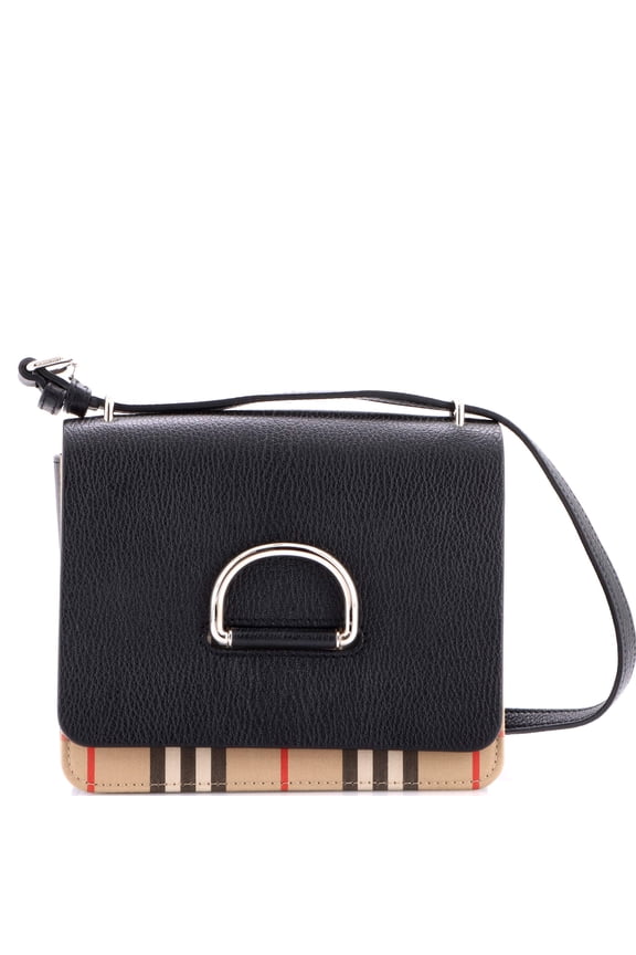 Pre-Owned D-Ring Shoulder Bag Leather with Vintage Check Canvas Medium By Rebag