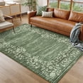 thumbnail image 3 of Tapis Moderne à Motif Floral - Grand 10x13 Pi, Lavable, Poil Ras, Antidérapant, Résistant aux Marques, Tapis Pliable pour Salon, Chambre, Salle à Manger - Vert, Rangement USA, 3 of 8
