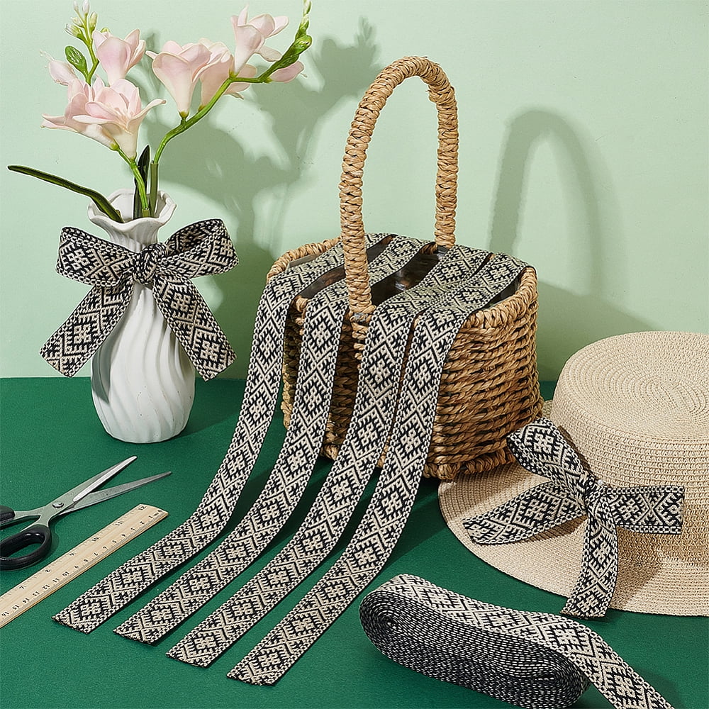 10Yards Ploycotton Webbing 1-1/8 Inch Black White Jacquard Webbing Strap Embroidery Flower Ribbon Strap Purse Straps Belt DIY