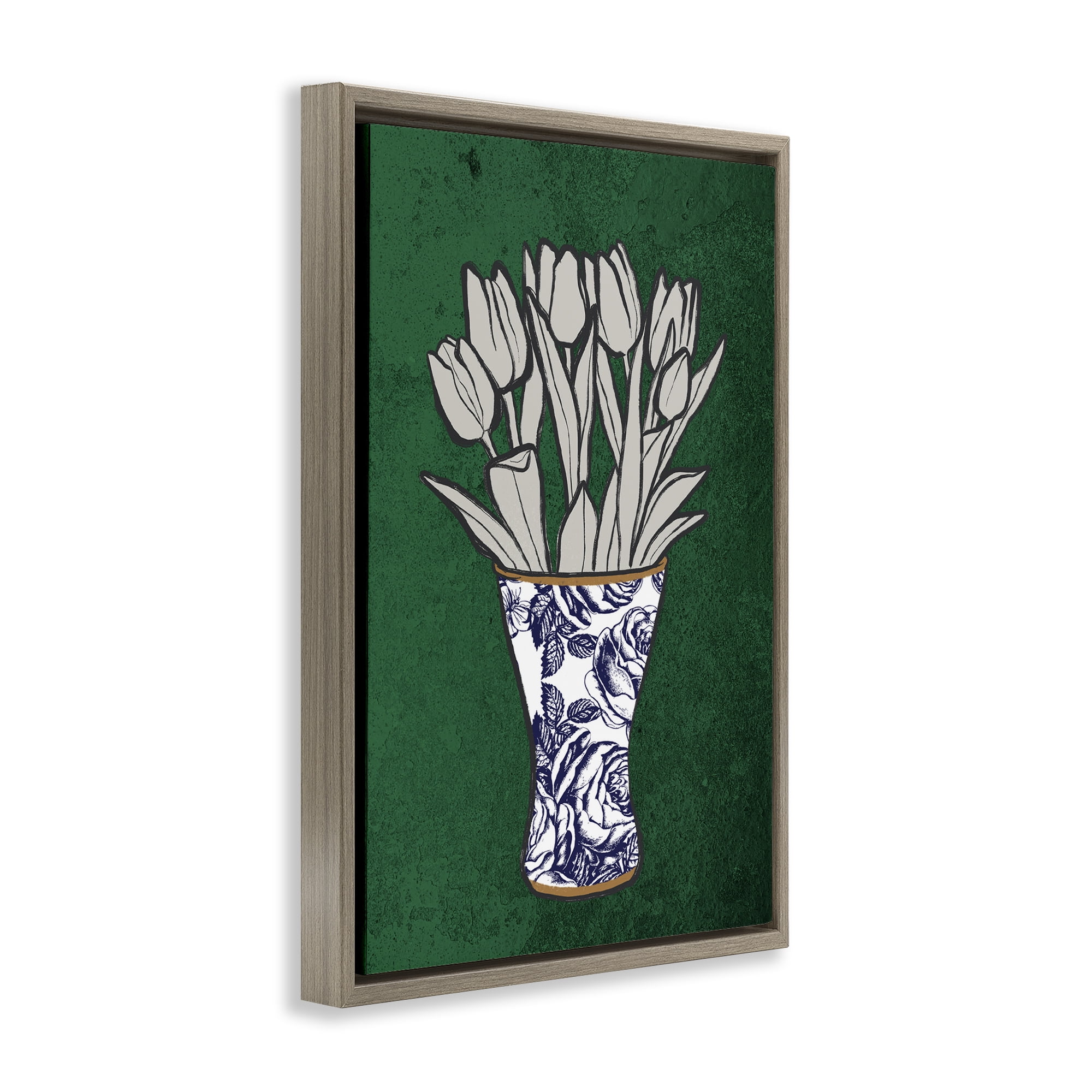 Stupell Industries Tulip Bouquet Vase Botanical & Floral Painting Brown Floater Framed Art Print Wall Art, 17 x 25