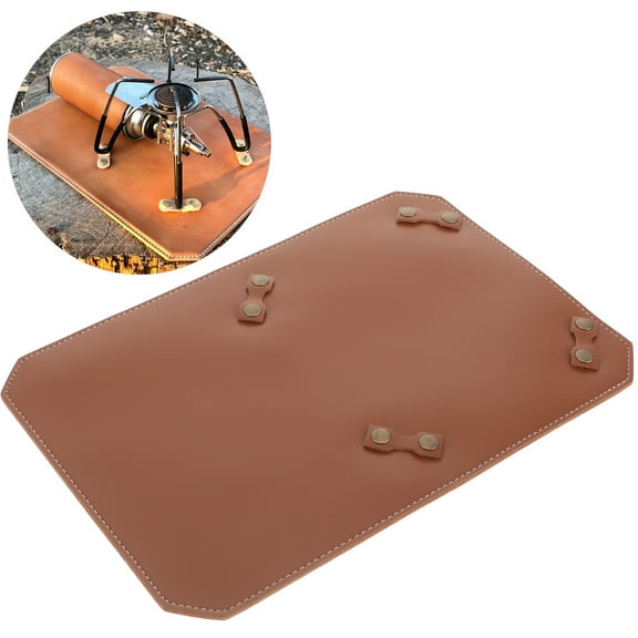 CHICHUMID Camping BBQ Fireproof Mat 1Pcs Brown Leather Rectangular Pad for Gas Stove Heat Resistant Non-skid Design