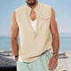 thumbnail image 2 of Hombres Casual Sólido Jersey Cuello en V Algodón Lino Sin mangas Bolsillo Camisetas sin mangas Pompotops oipoqjl30748, 2 of 5