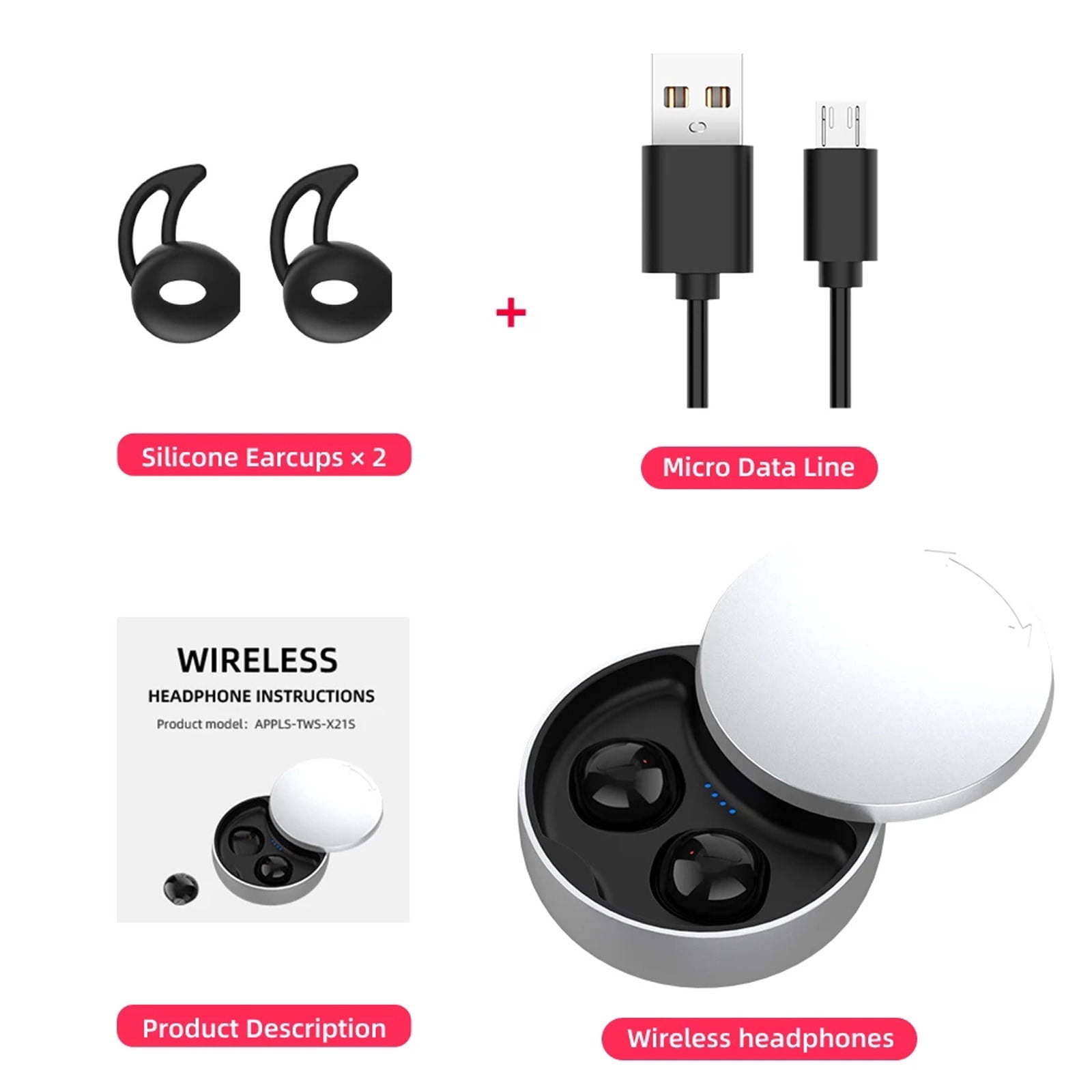 Bluetooth Wireless Headset – X21S Bluetooth 5.0 Mini Headsets With Microphone Hidden Sport Wireless Earphones