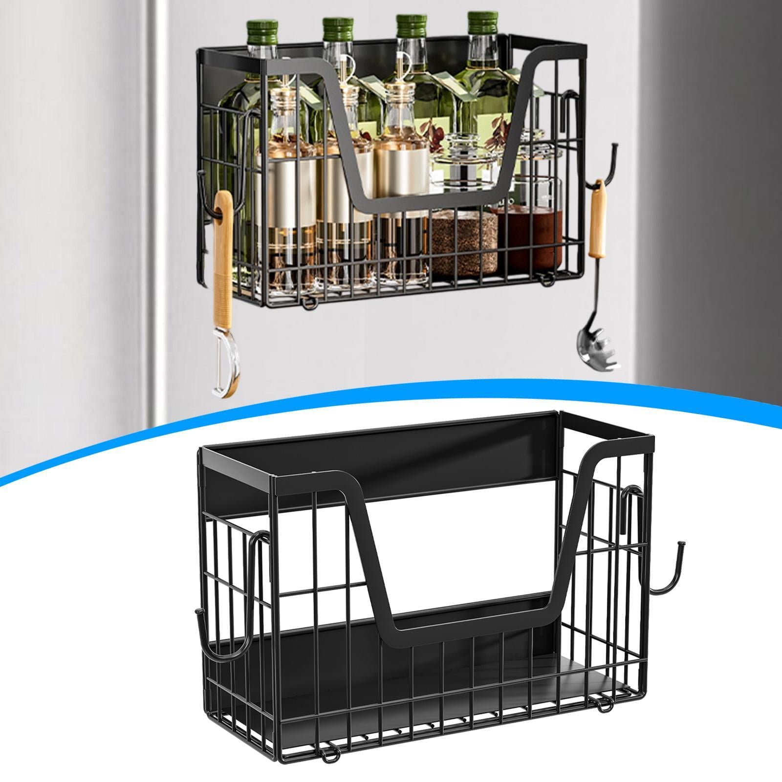 Fiocias Refrigerator Side Shelf Foldable Multipurpose Moveable Organizer Basket Magnetic Black