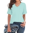 thumbnail image 6 of DHFJKG Womens T Shirts V Neck Short Sleeve Summer Tops Casual Basic Tees Trendy Clothing Loose Fit Pullover Stylish Tops, 6 of 9