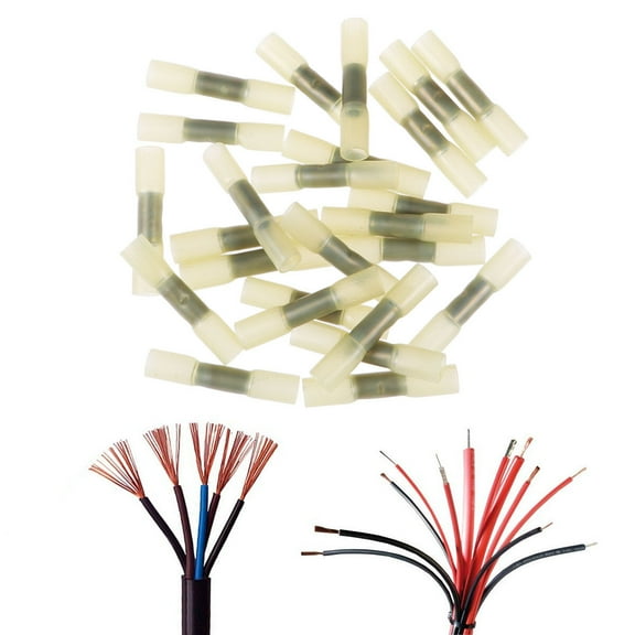MLINS 25pcs Waterproof Heat Shrink Insulated Butt Wire Crimp Connectors Crimp Terminals 1.5-2.5mm (Yellow)