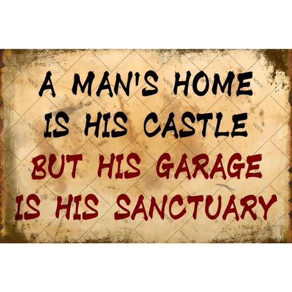 Noete Vintage "A Man's Home Is His Castle" Tin Sign 8x12 Inch Rustic Metal Wall Decor for Garage, Man Cave, Office & Home, Durable Personalized Man Cave Sign