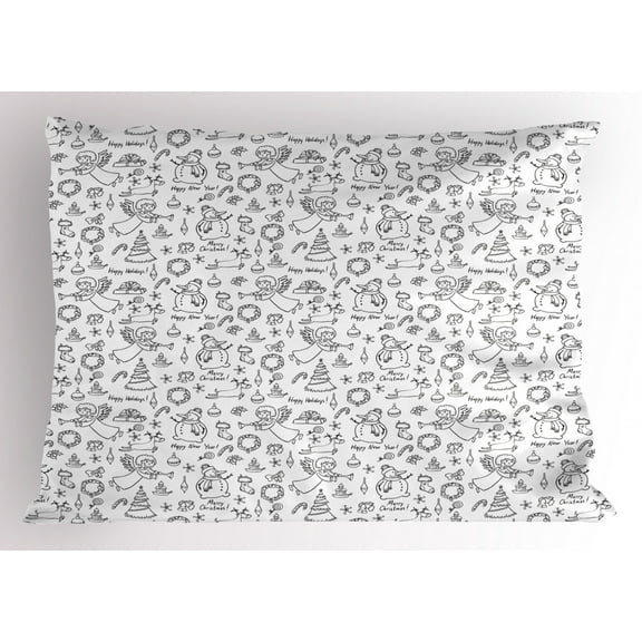 Ambesonne Xmas Theme Pillow Sham, Christmas Outlines Art, 36" X 20", White and Grey