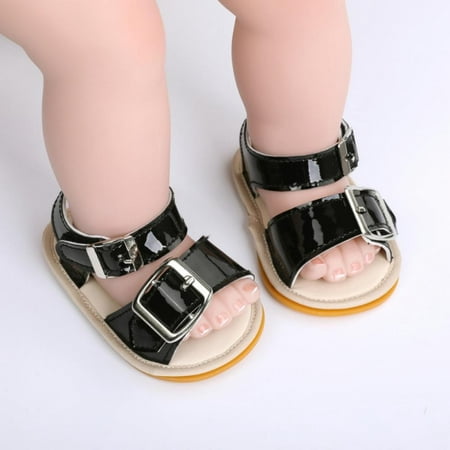 

Baby Girls Strap Sandals Buckle Closure Summer Beach Shoes Infant Outdoor Flat Shoes Anti-Slip Rubber Soft Sole Prewalker Baby Shoes Toddler First Walking Crib Shoes for Kids 0-18Months Black