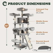 Amolife 68 X-Large Cat Tree and Tower for Indoor Cats, Condo House with Scratching Board & Thick Posts, Gray