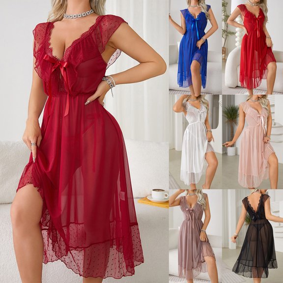 Asxite Womens Pajamas Solid Lace Camisole Nightgown Elegant Comfortable