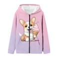 thumbnail image 3 of Kiijoy Girls Casual Zip Up Hoodie Kids Cute Animal Graphic Sweatshirt, Pink, Sizes 8-9Y, 3 of 4