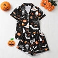 thumbnail image 2 of MEZZALL Women Halloween Pajama Set Lapel Collar Button Down Short Sleeve Top Elastic Waist Shorts Loungewear Set Bat Print Sleepwear For Party Home Sleeping Relaxed Fit 2 Piece Pjs, 2 of 8