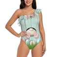 thumbnail image 2 of Yiaed White Bunny Bottom And Easter Eggs Print Women One Piece Swimsuits Tummy Control One Shoulder Bathing Suits Pattern Ruffle Swimwear-Medium, 2 of 8