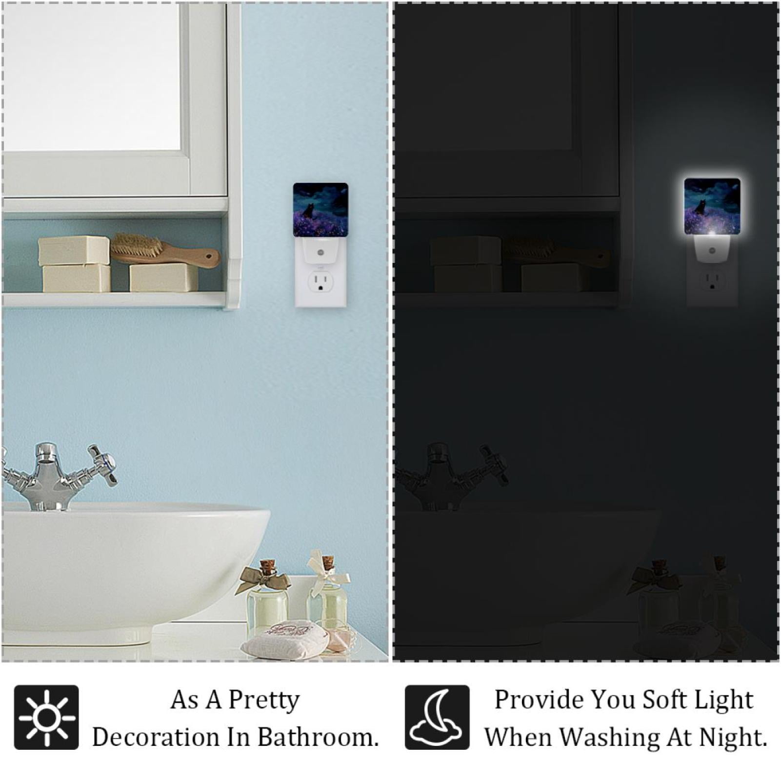 PhooArto Purple Flower Field Black Cat Plug in LED Night Light Auto Sensor Dusk to Dawn Decorative Night for Bedroom, Bathroom, Kitchen, Hallway, Stairs, Baby's Room, Energy Saving