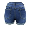 thumbnail image 3 of Feltree Women's Denim Shorts Mid Rise Ripped Jean Shorts Stretchy Folded Hem Hot Short Jeans, Fashion Women's Pocket Solid Jeans Denim Pants Female Hole Bottom Casual Shorts Blue M, 3 of 9