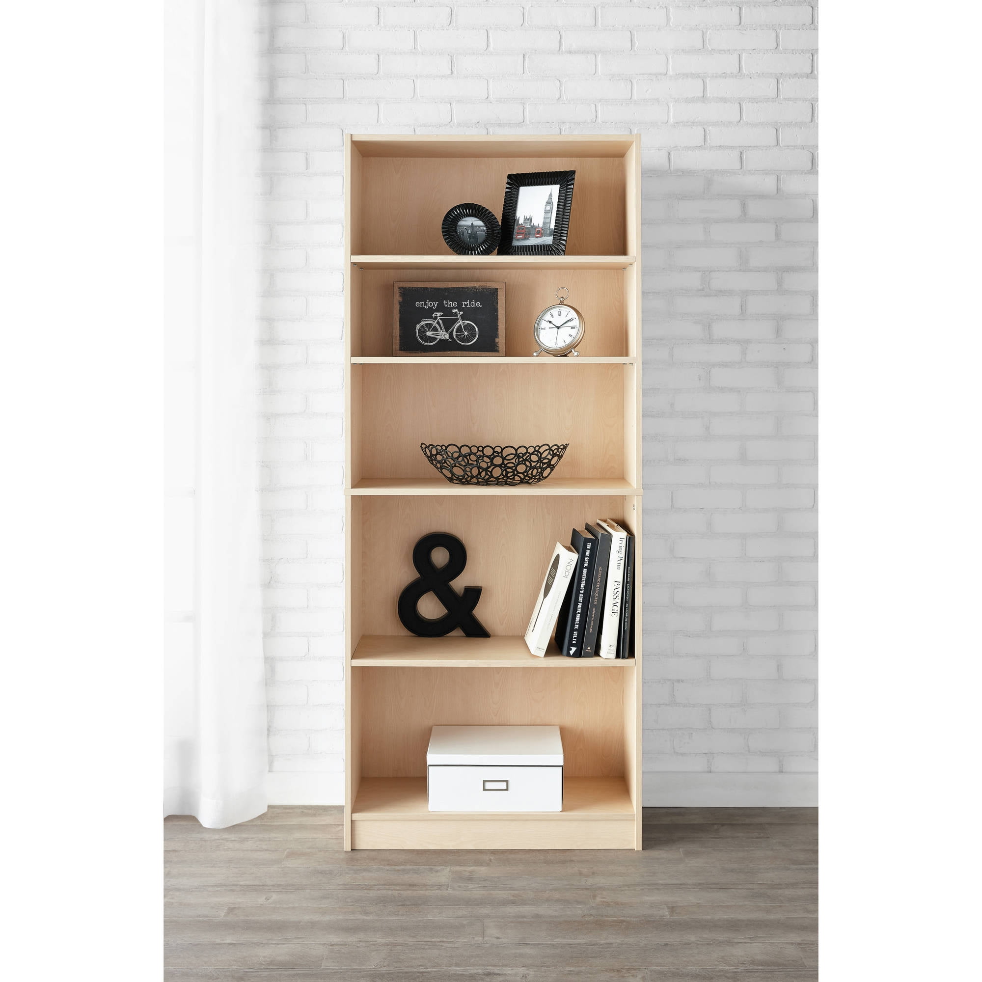 Brown, 71 Mainstay 71 5-Shelf Standard Bookcase with Clear Lights Bundle