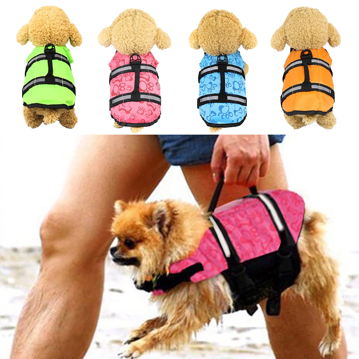 Meidiya Reflective Stripes Dog Life Vest,Reflective & Adjustable Life