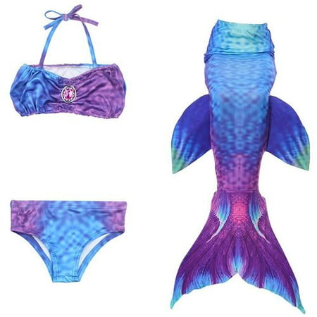 KABOER 3 Pcs/Set Children Girl Kid Little Mermaid Tails Swimsuit for Swimming Costume Mermaid Tail Cosplay Swimmable