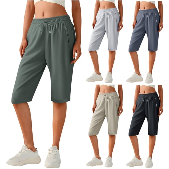 Fengqque Women's Hiking Shorts Quick Dry Lightweigh Water Resistant Athletic Straight-leg Bermuda Shorts Zippered Pocket Khaki-A XL(XL)