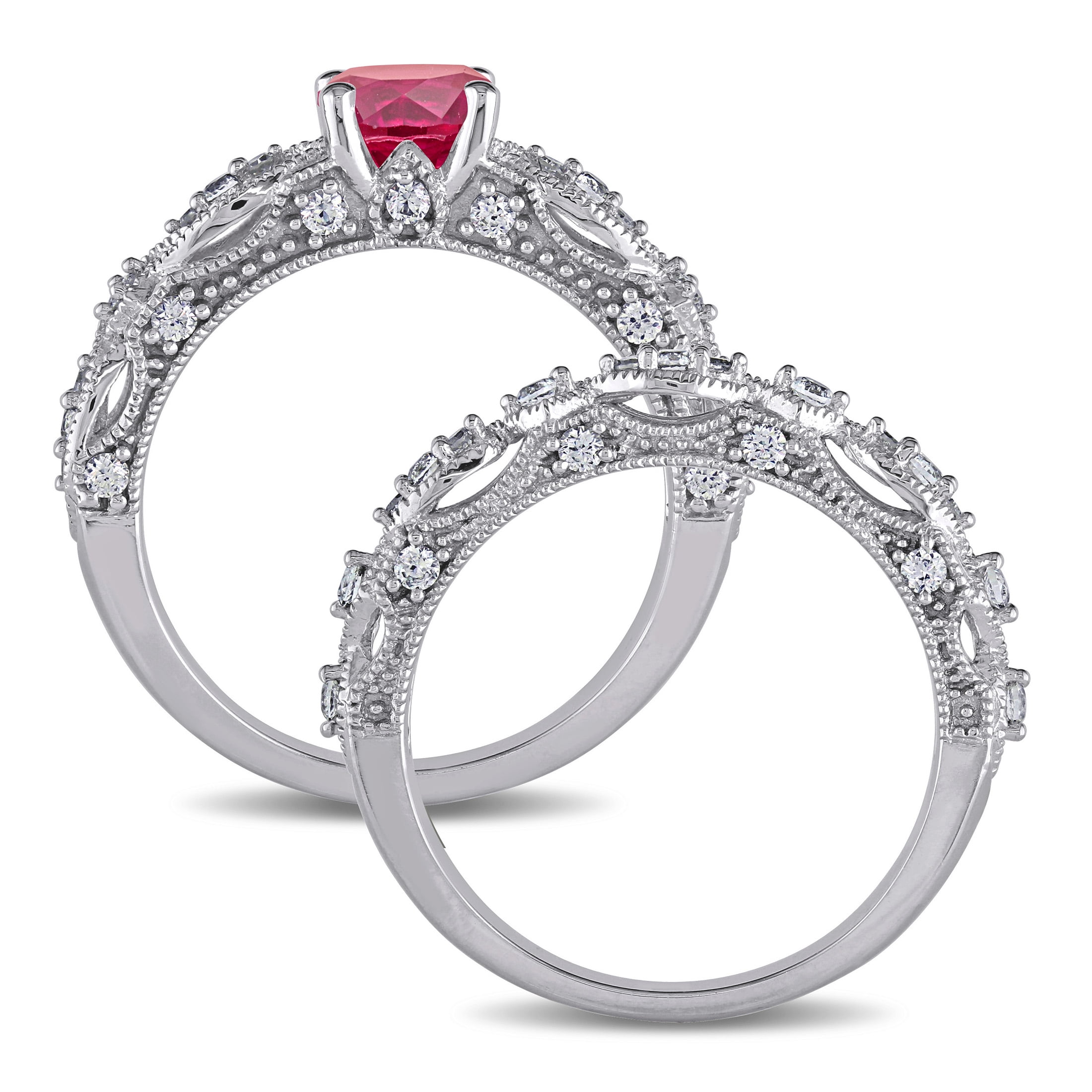 Everly Women's Created Sapphire Created Ruby 10k White Gold Bridal Set
